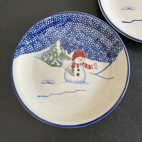 Vintage Thomson Pottery Snowman Dinner Plates Set of 2 Heavy - Picture 2 of 5